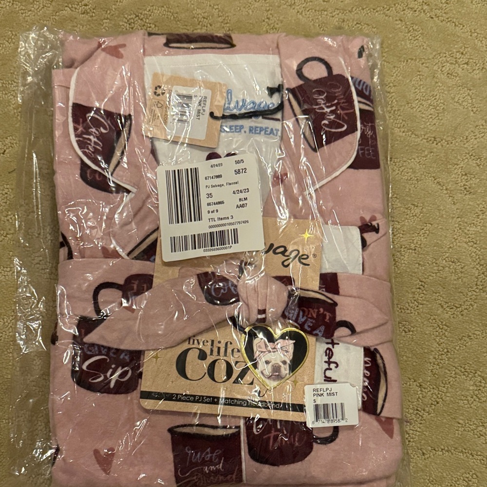 NWT pJ Salvage pink flannel pajama set